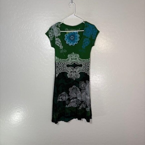 Desigual Dress Womens Medium Floral Lace Print Short Sleeve Boho Casual Summer - Picture 1 of 8
